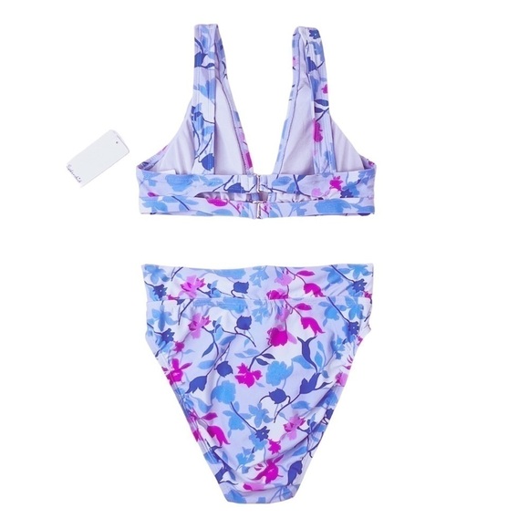 Splendid Bikini Floral Medium Triangle Top High Rise Bottoms Blue Pink New NWT - Picture 4 of 9